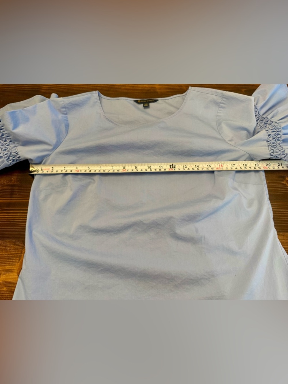 Brooks Brothers Light Blue Cotton Smocked Bell-Sleeve Top Size 8 - Picture 4 of 5